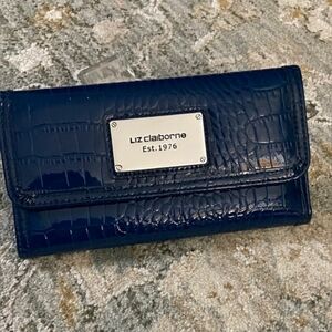Liz Claiborne Dark Blue Croc-Embossed Tri-fold Wallet
